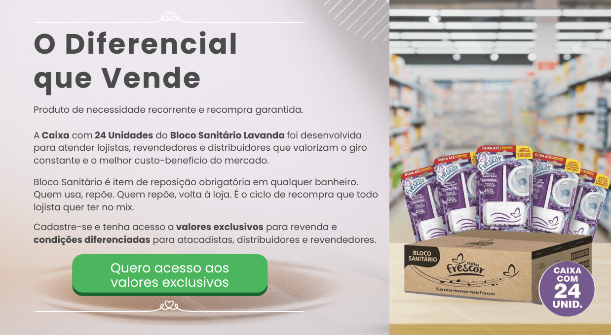 Caixa com 24 unidades do Bloco Sanitário Lavanda com cesto Novo Frescor para atacado