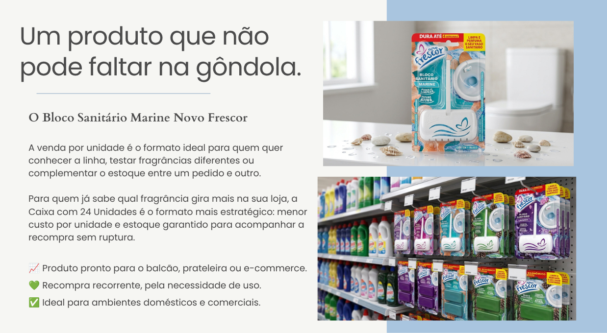 Unidade do Bloco Sanitário Marine em gôndola de supermercado