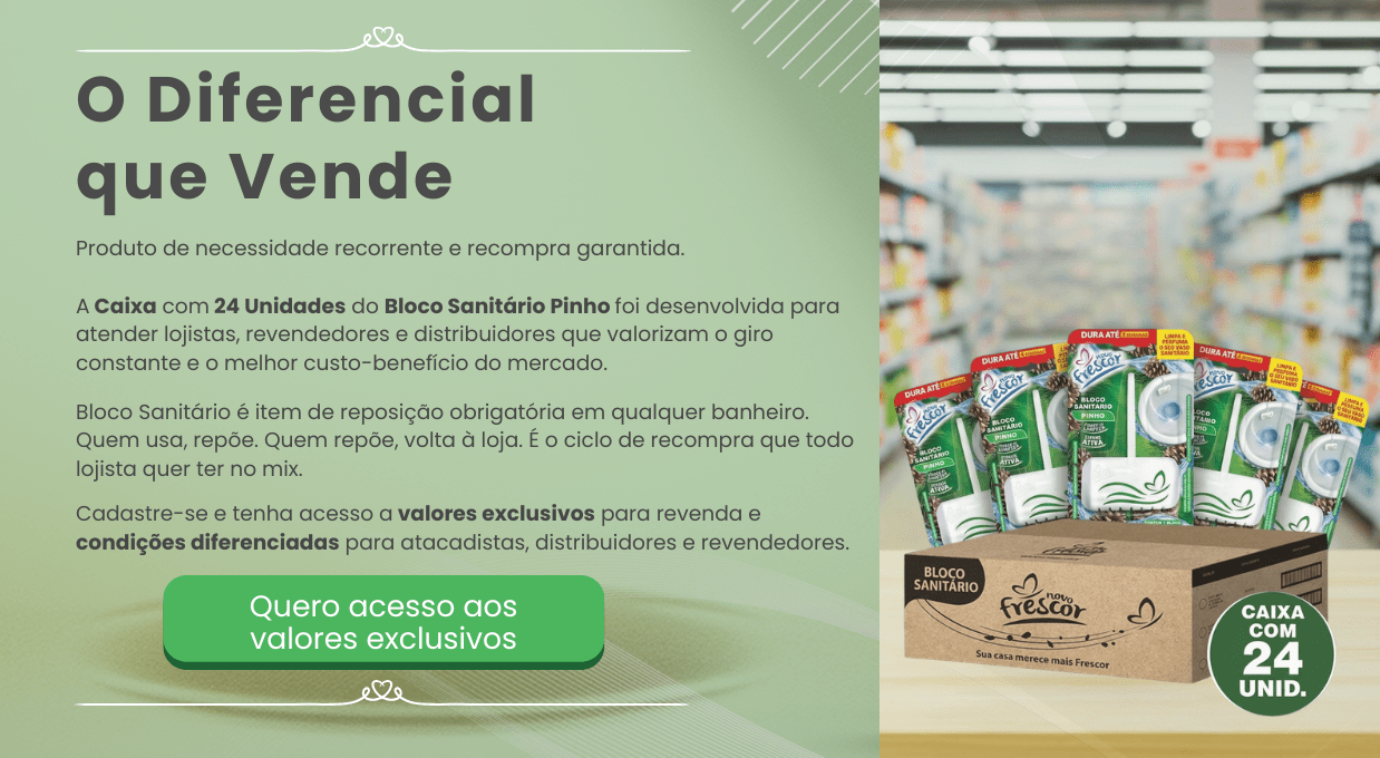 Caixa com 24 unidades do Bloco Sanitário Pinho com cesto Novo Frescor para atacado