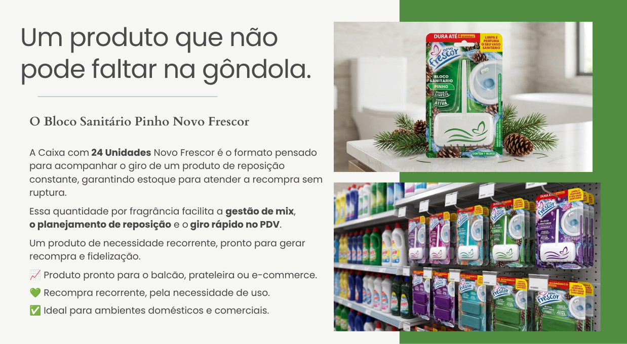 Caixa com 24 unidades do Bloco Sanitário Pinho em gôndola de supermercado