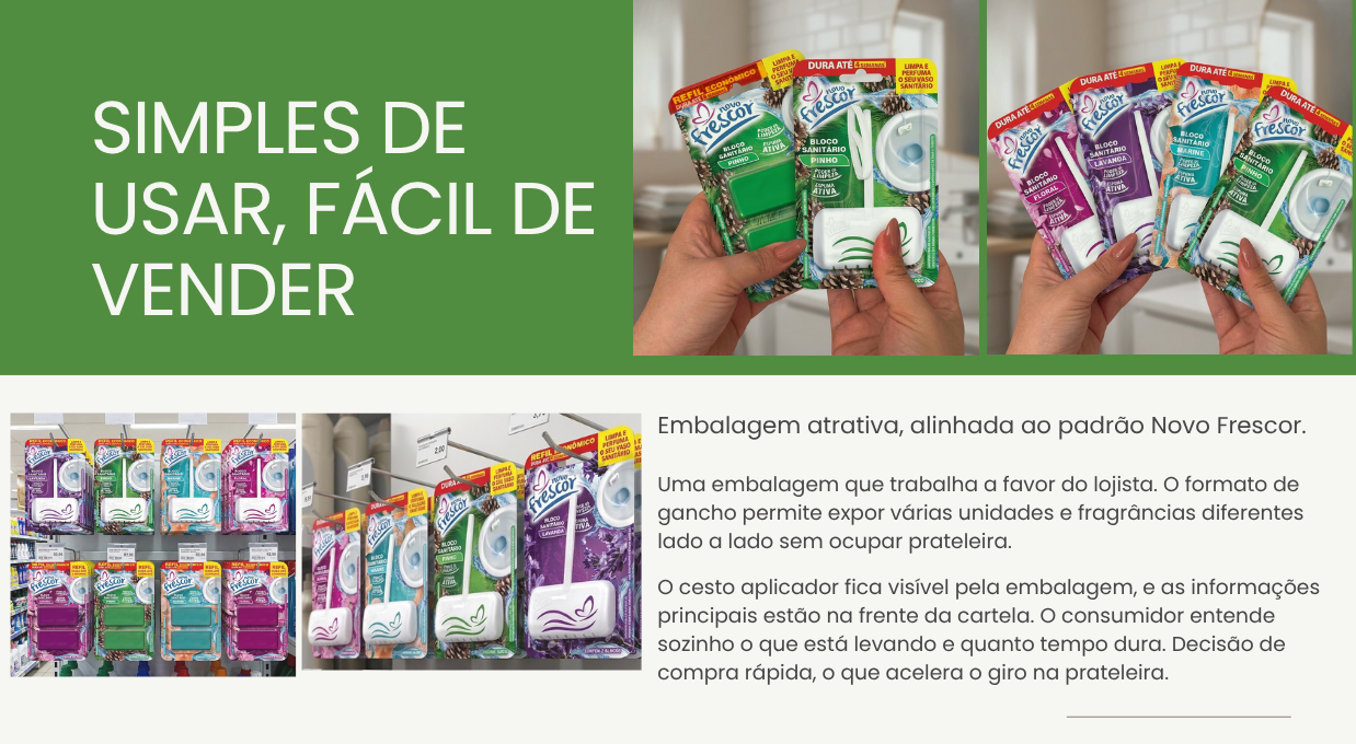 Embalagem do Bloco Sanitário Pinho com cesto 25g exposto em prateleira