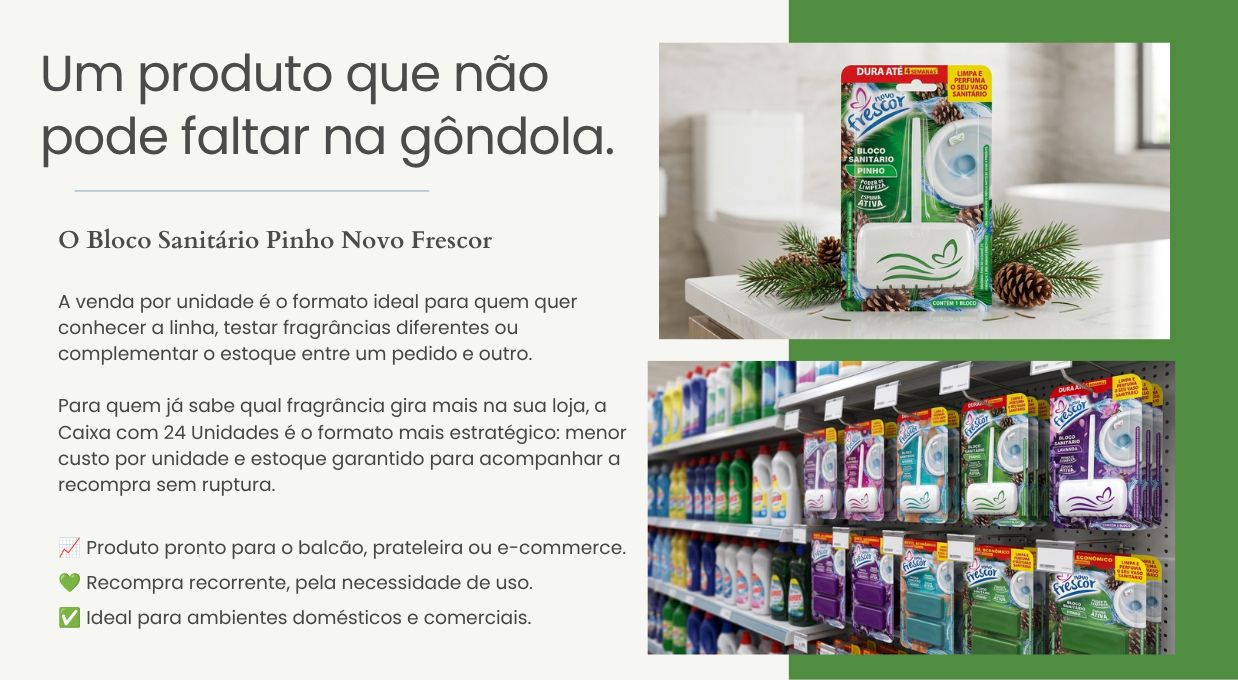 Unidade do Bloco Sanitário Pinho em gôndola de supermercado