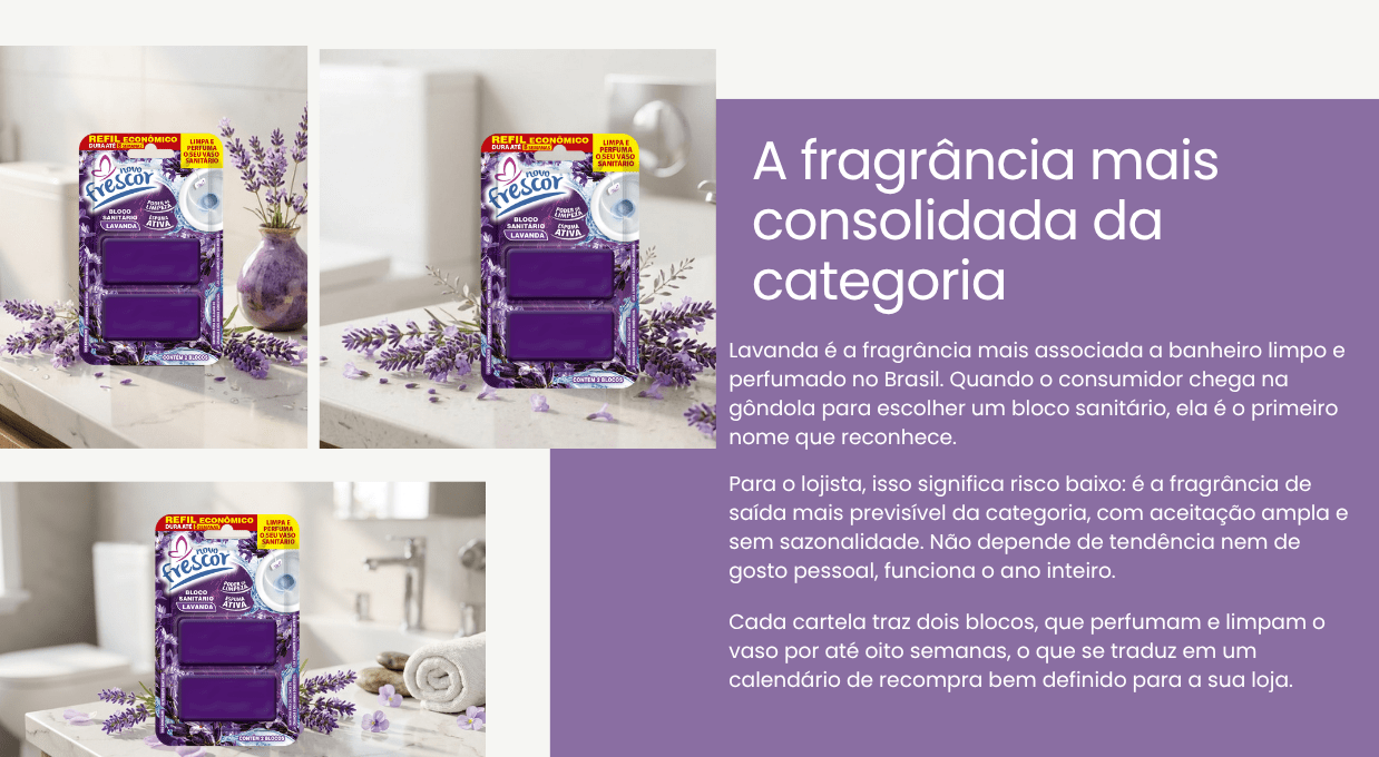 Refil Bloco Sanitário Lavanda aplicado em banheiros residenciais e comerciais