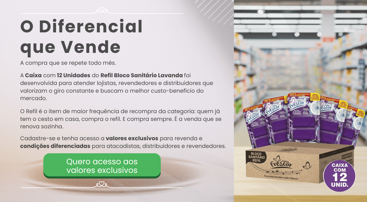 Caixa com 12 unidades do Refil Bloco Sanitário Lavanda Novo Frescor para atacado