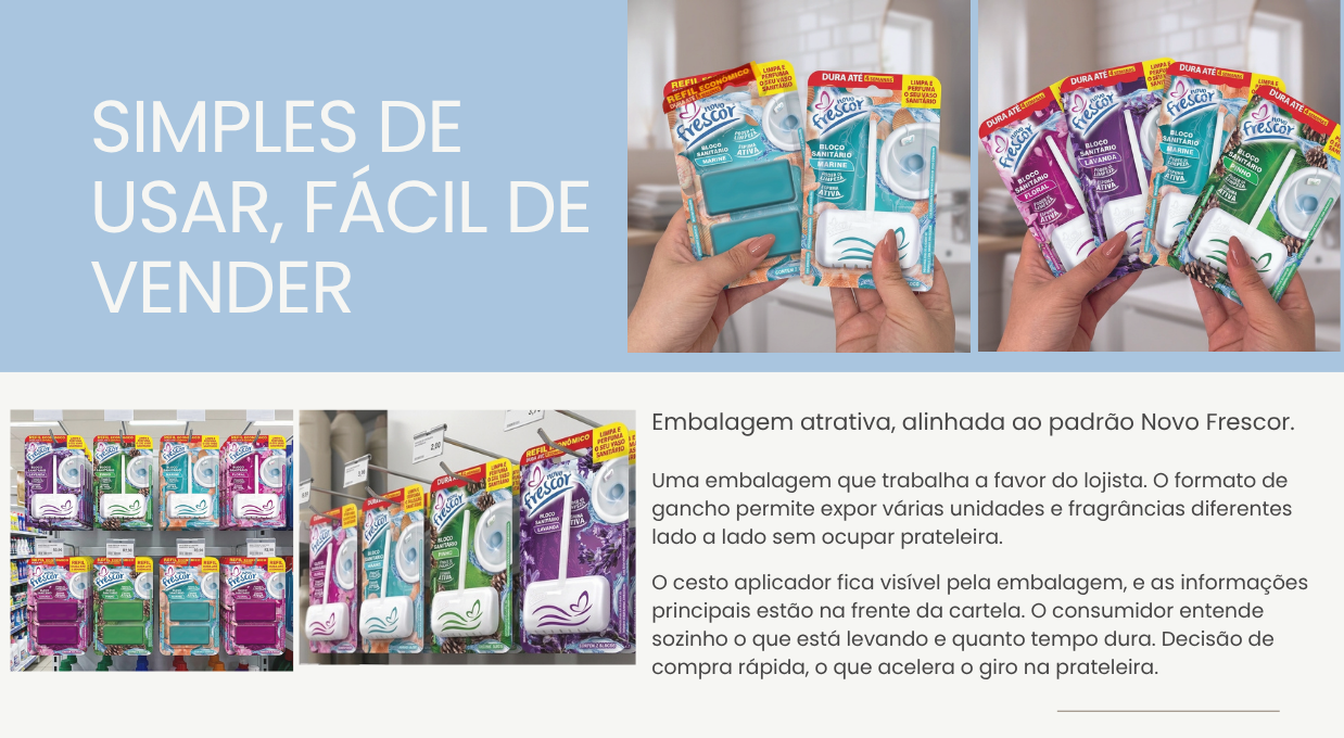 Embalagem do Bloco Sanitário Marine sem cesto 25g exposto em prateleira