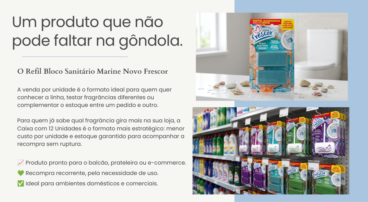 Unidade do Bloco Sanitário Marine em gôndola de supermercado