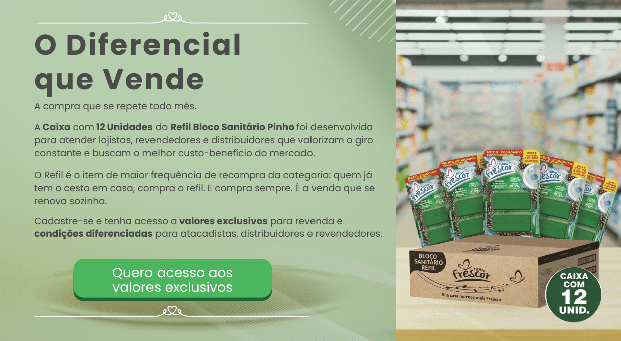 Caixa com 24 unidades do Bloco Sanitário Pinho com cesto Novo Frescor para atacado