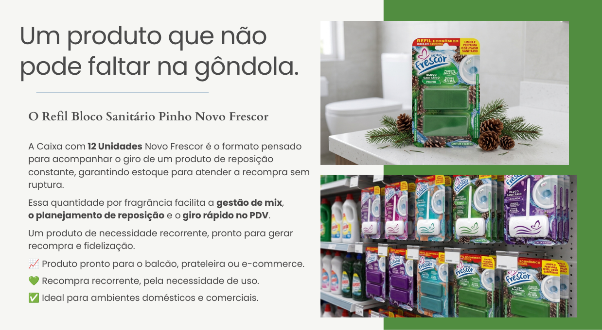 Caixa com 24 unidades do Bloco Sanitário Pinho em gôndola de supermercado