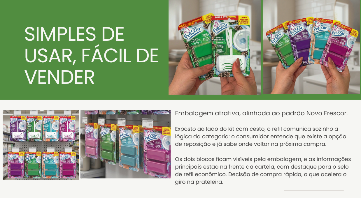 Embalagem do Bloco Sanitário Pinho com cesto 25g exposto em prateleira