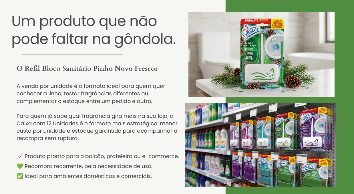Unidade do Bloco Sanitário Pinho em gôndola de supermercado