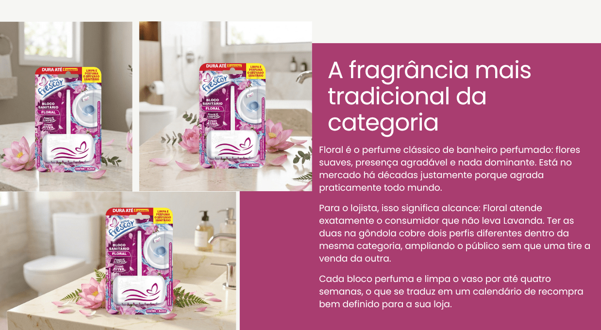 Caixa com 12 unidades do Bloco Sanitário Lavanda com cesto Novo Frescor para atacado