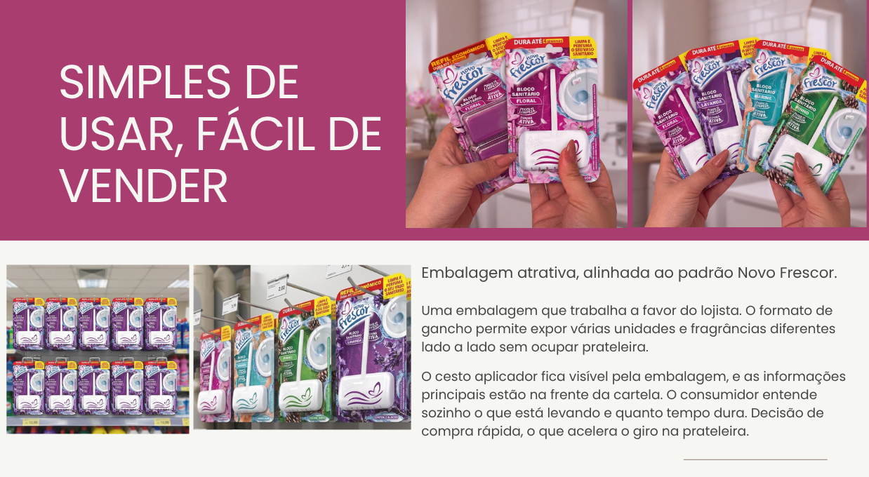 Embalagem do Bloco Sanitário Lavanda com cesto 25g exposto em prateleira