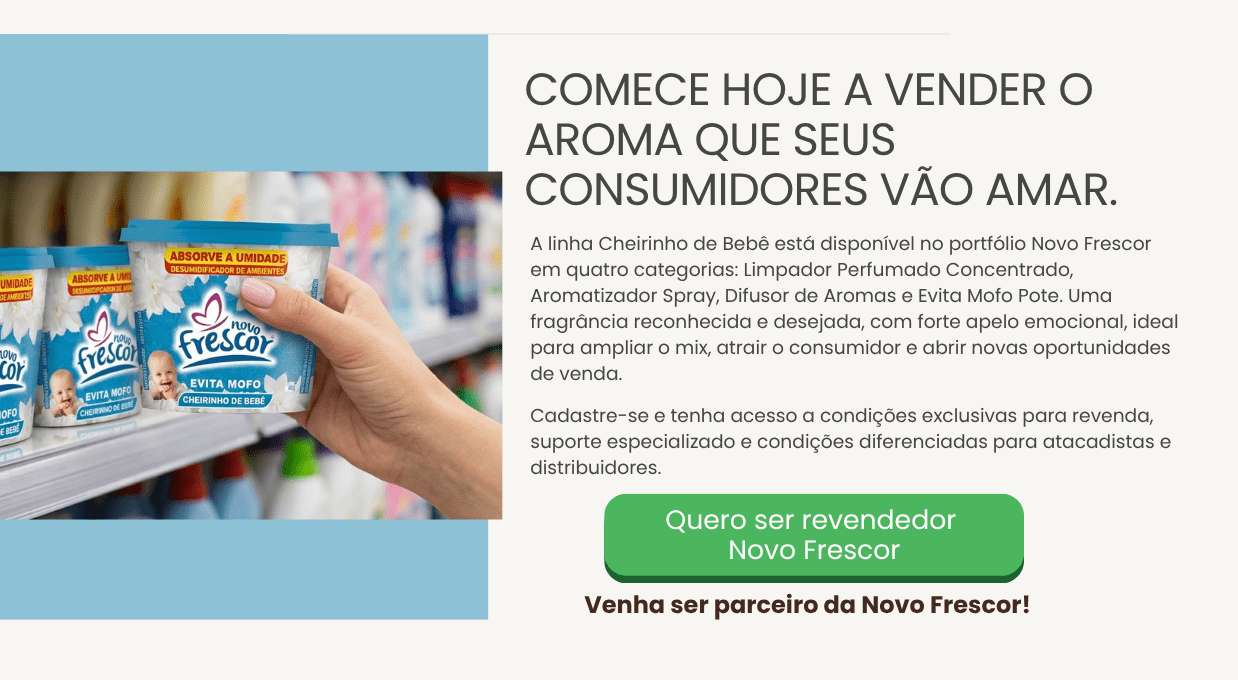 Linha completa Cheirinho de Bebê Novo Frescor: Limpador, Aromatizador Spray, Difusor e Evita Mofo Pote