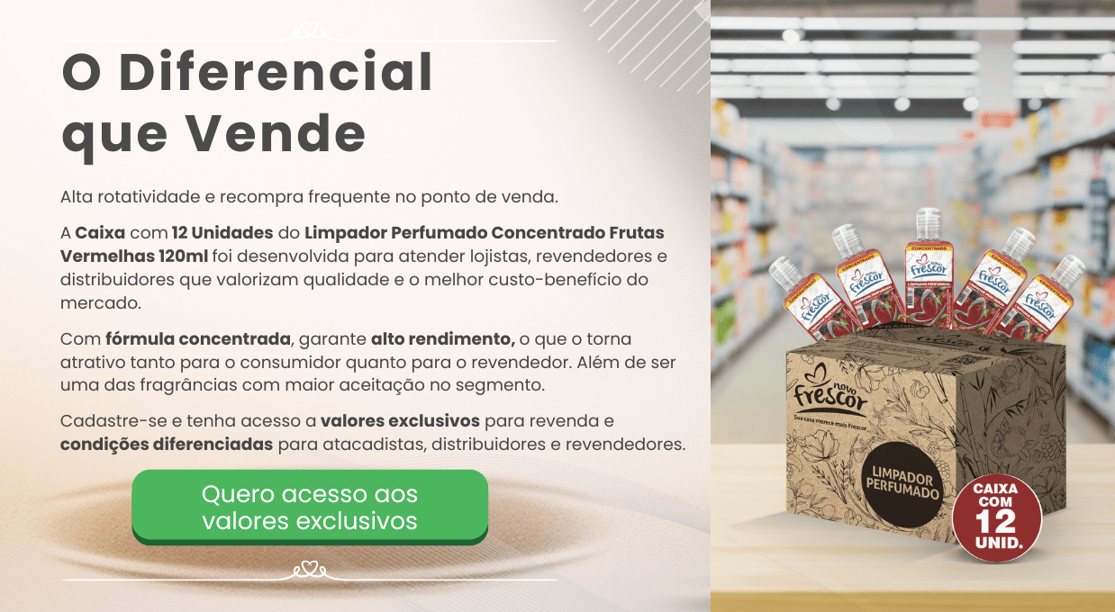 Caixa com 12 unidades do Limpador Perfumado Concentrado Frutas Vermelhas Novo Frescor para revenda