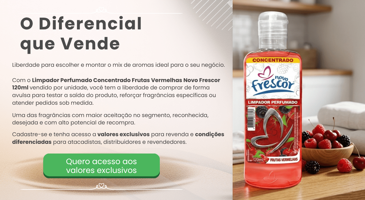Limpador Perfumado Concentrado Frutas Vermelhas Novo Frescor 120ml disponível para compra avulsa e revenda