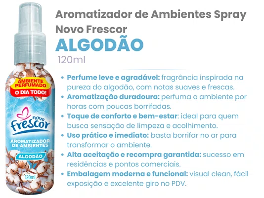 Aromatizador de Ambientes Spray Algodão | Novo Frescor 120ml