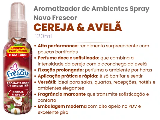Aromatizador de Ambientes Spray Cereja & Avelã | Novo Frescor 120ml