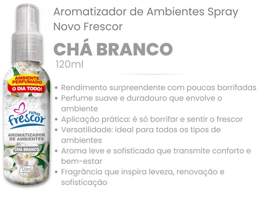 Aromatizador de Ambientes Spray Chá Branco | Caixa com 12 unidades 120ml