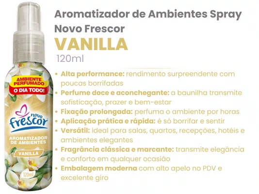 Aromatizador de Ambientes Spray Vanilla | Caixa com 12 unidades 120ml