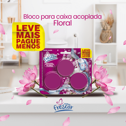 Bloco Sanitário Triplo para Caixa Acoplada Floral Novo Frescor - 45g