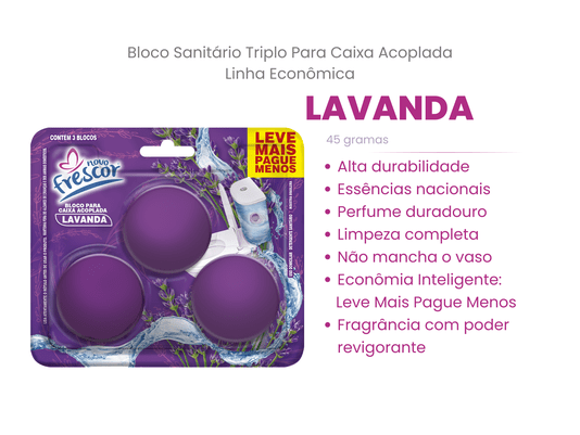 Bloco Sanitário Triplo para Caixa Acoplada Lavanda Novo Frescor - 45g