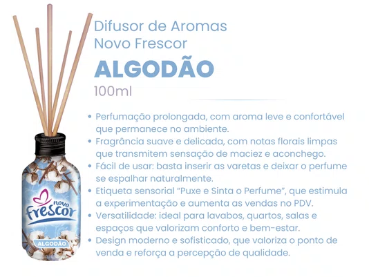 Difusor de Aromas Algodão | Varetas | Novo Frescor | 100ml