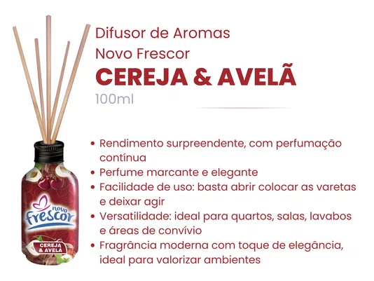 Difusor de Aromas Cereja & Avelã | Varetas | Novo Frescor | 100ml