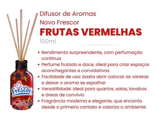Difusor de Aromas Frutas Vermelhas | Varetas | Novo Frescor | 100ml