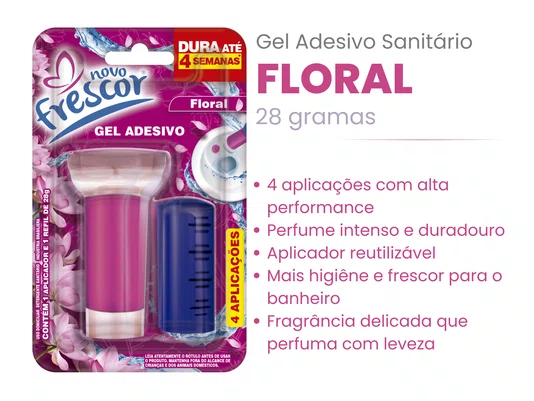Gel Adesivo Sanitário Floral | 4 Aplicações | com Aplicador | 28g | Caixa com 12unidades