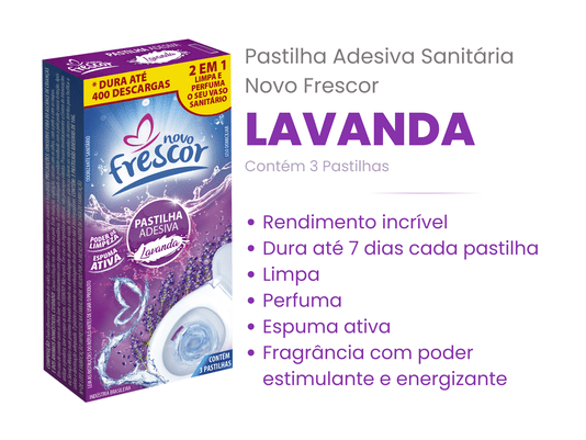 Pastilha Adesiva Sanitária Lavanda Novo Frescor - Contém 3un