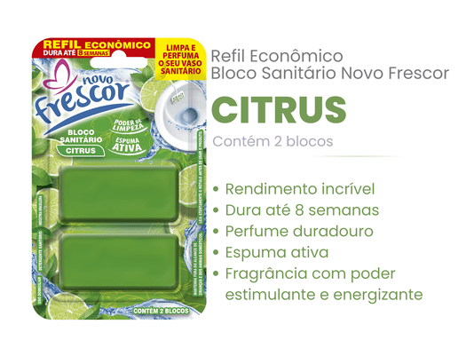 Refil Bloco Sanitário Citrus Novo Frescor - contém 2 blocos