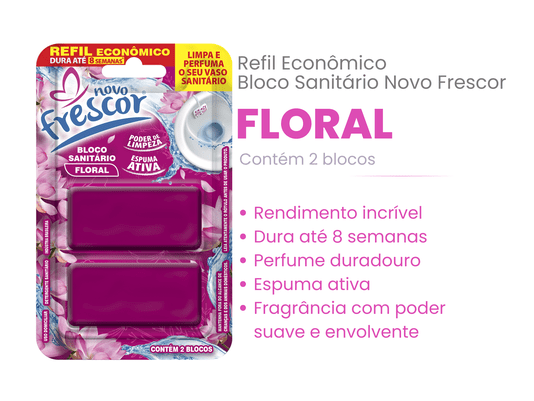 Refil Bloco Sanitário Floral Novo Frescor - contém 2 blocos