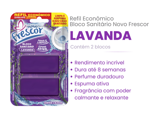 Refil Bloco Sanitário Lavanda Novo Frescor - caixa com 12 unidades