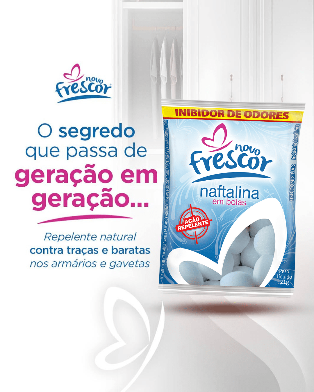 Naftalina em Bolas Novo Frescor - Inibidor de Odores - 21g